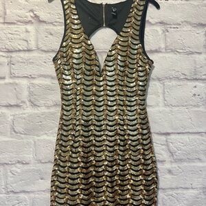 Gold and Black Sequin Dress